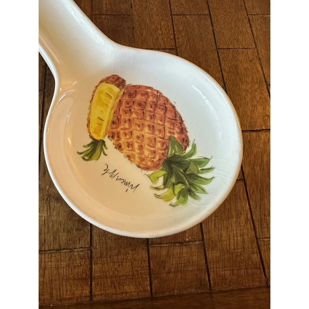 Effetti d'Arte Handmade in Italy Ceramic Pineapple Spoon Rest White Tropical EUC